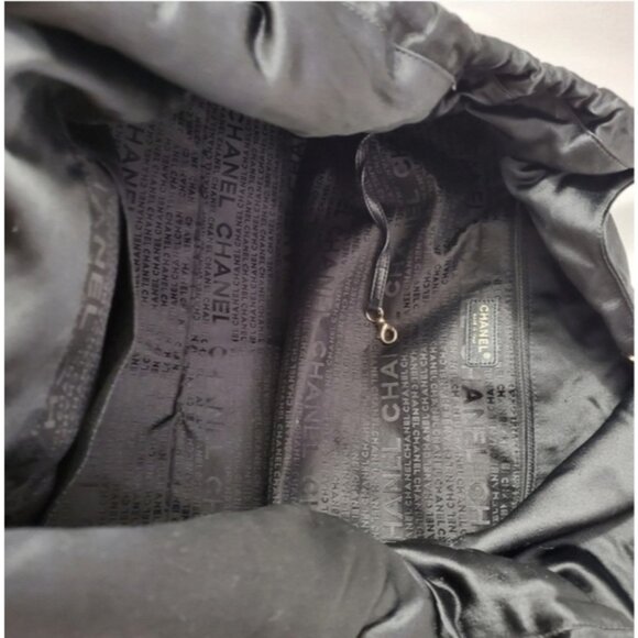 Authentic Chanel Large CC Satin Hobo Bag Black and Gold Chain - Picture 7 of 14